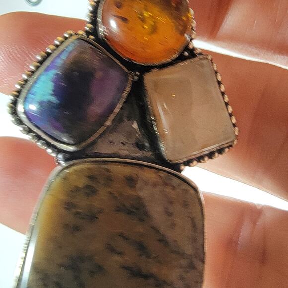 Statement Gemstone Pendant – Jasper, Amber, Sugilite, Moonstone + Silver Chain - Picture 2 of 10